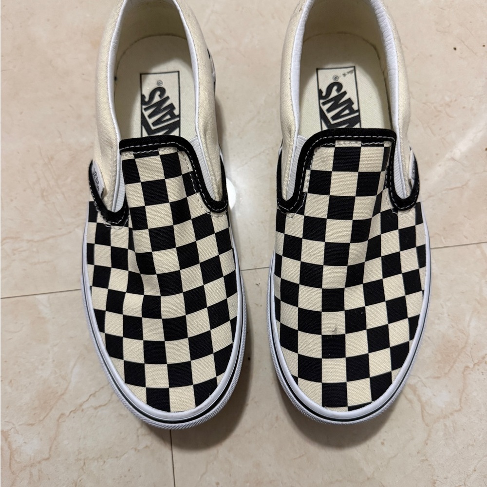 Vans Checkered Slip-On Shoes - Black and White